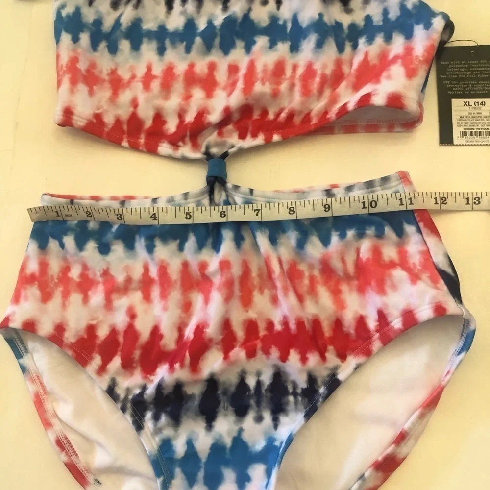 Art Class Girls' Tie-Dye Striped Cut Out Halter One Piece Swimsuit Size XL 14